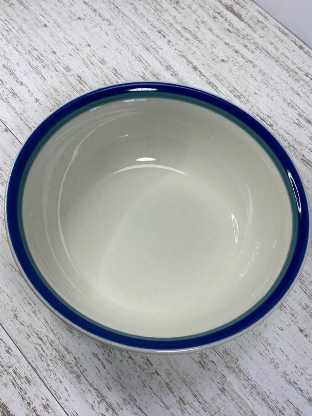 Pfaltzgraff Stoneware Salad/Soup Bowl with Green Blue Rim Stripe - Picture 9 of 9